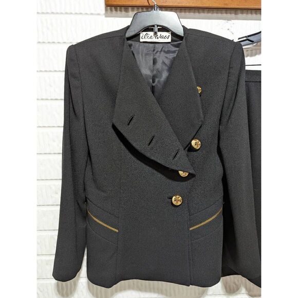 Ilie Wacs Women's Black Vintage Skirt Suit Size 8 - Picture 3 of 6